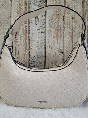 Calvin Klein Cream Woven Shoulder Hobo